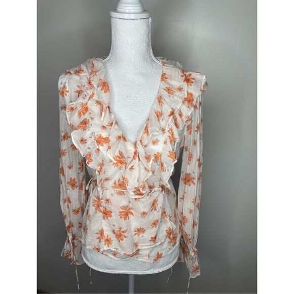 Free People Wrapped Amanda Ruffle Top In Ivory Sz Medium - Picture 2 of 5